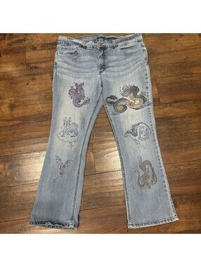 Vintage Y2K Women’s 16/18 Riders By Lee Whimsical Mythical Dragon Graphic Jeans